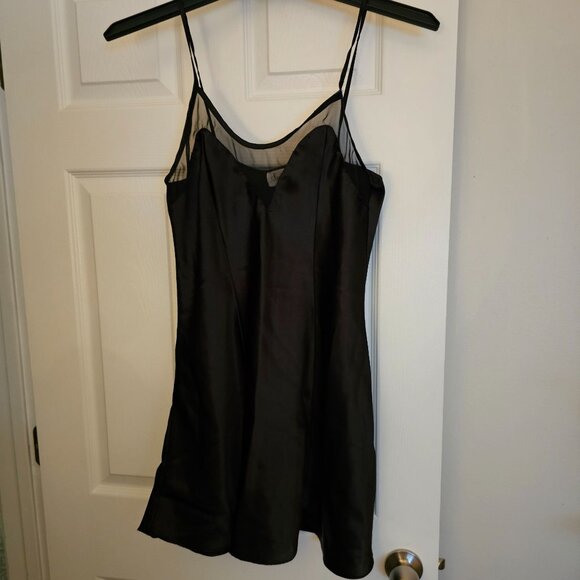 Sopre Lingerie Black Satin Slip Dress With Sheer Mesh Accents & Spaghetti Straps - Picture 1 of 8
